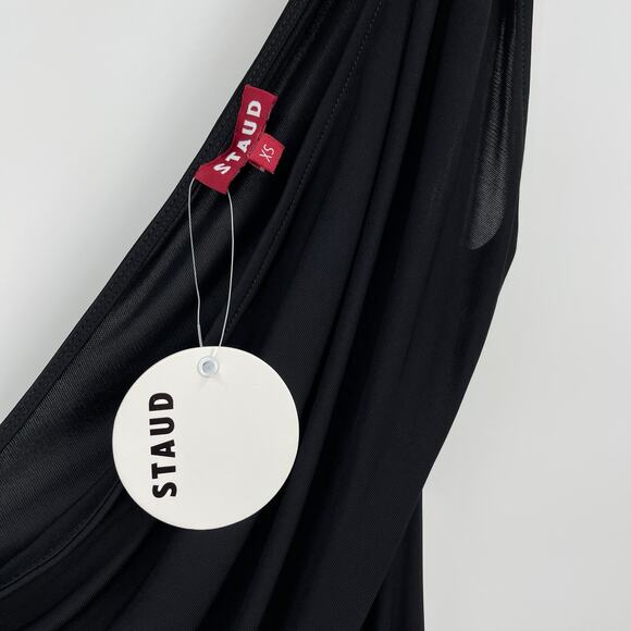 Staud | NWT Zenith Dress in Black Jersey One Shoulder Maxi Silver Buckle XS - Picture 6 of 16